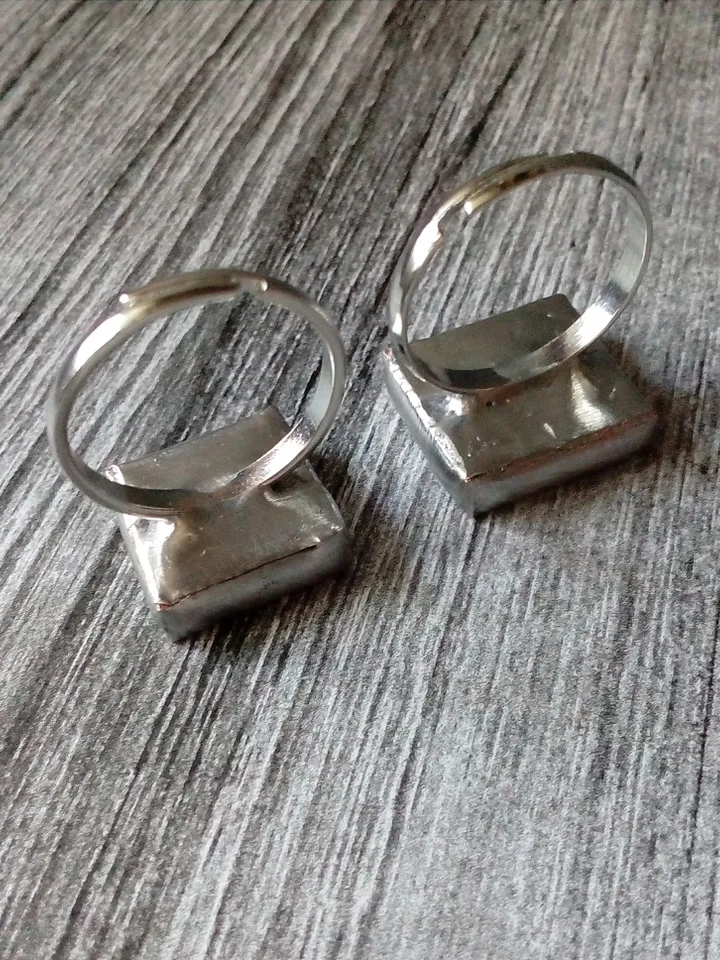 Mirror ring, squar ring, simple stained glass, tin soldered glass ring, old amalgam, scrying mirror ring, glass ring