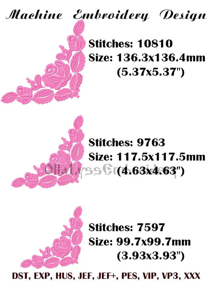 Rose corner embroidery design