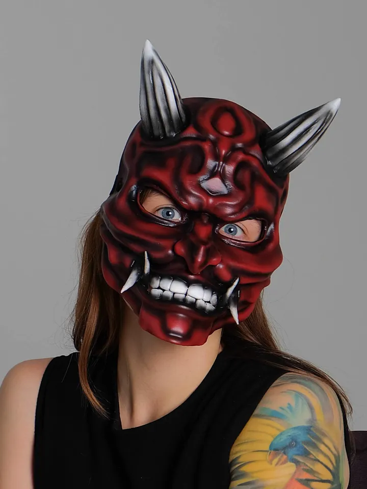 Japanese Oni Mask, red oni mask, wearable mask, tengu mask, kabuki mask, japanese demon mask, japanese theater, demon mask