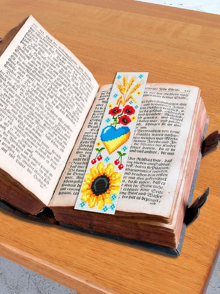 Ukraine bookmark cross stitch pattern PDF download Folk Symbols of Ukraine cross stitch chart, Handmade bookmark digital PDF Sunflower #B208