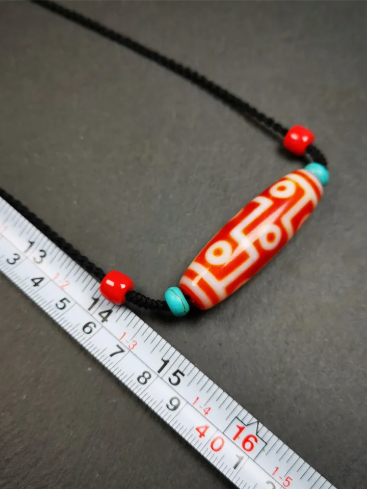 Gandhanra Unique Tibetan Fire Agate 9 Eyes Dzi Bead Necklace,1.93&quot; x 0.59&quot;
