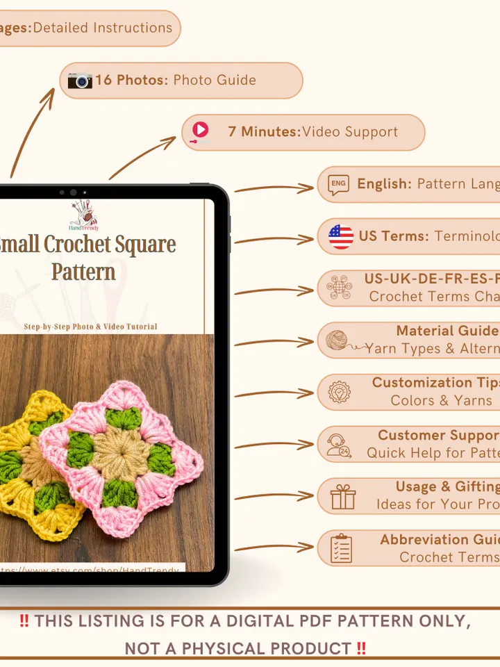 Small Crochet Square Pattern - Beautiful and Easy Granny Squares for Cozy Blankets and Cardigans - Ideal Present for Beginners