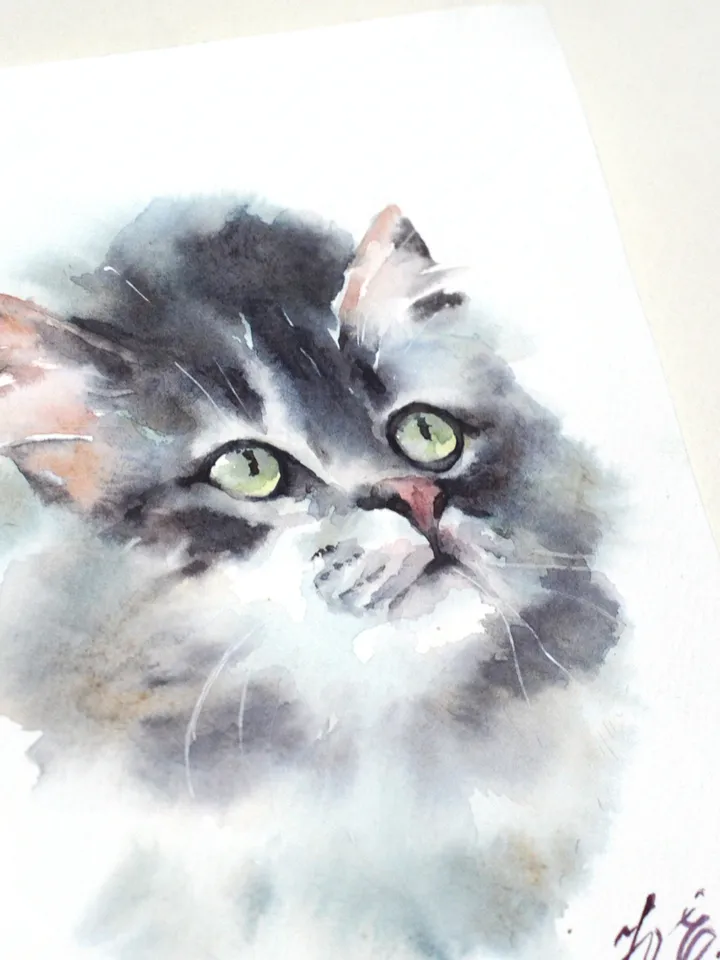 Kitten Original painting in watercolor Animals by Yulia Evsyukova