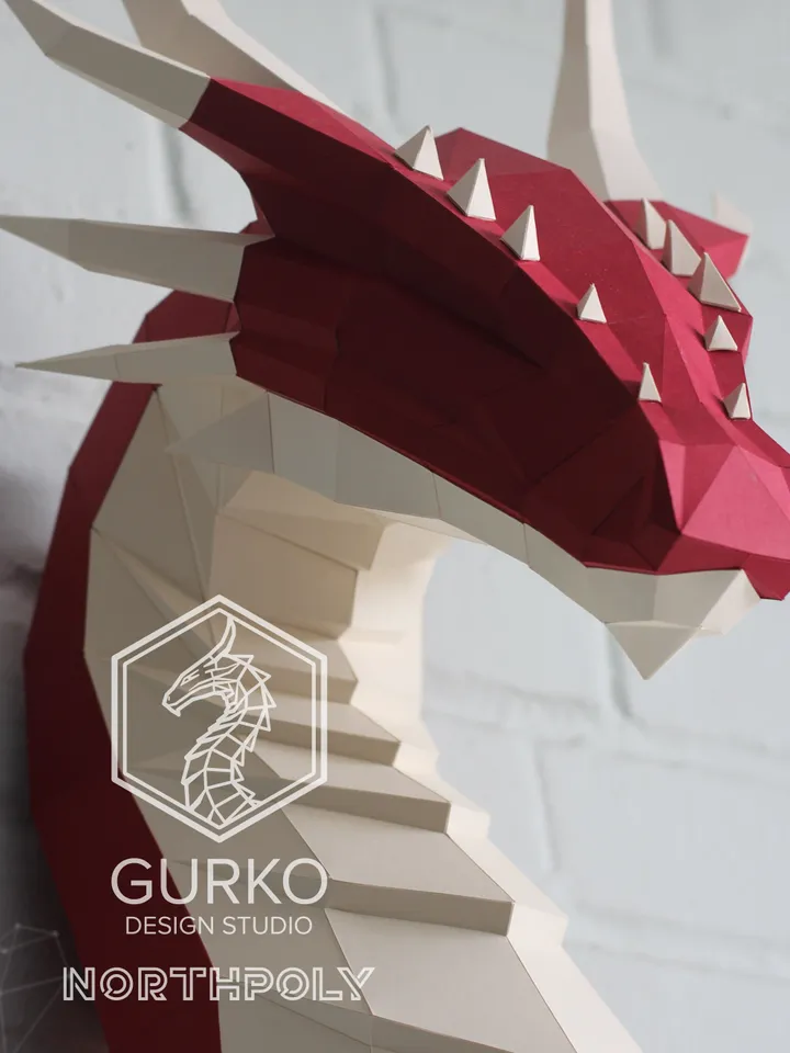 Fire Dragon Papercraft, Digital Template, PDF Download, Gurko, 3D Low Poly, Pepakura, DIY Origami Sculpture, Paper Decor, DIY Gift