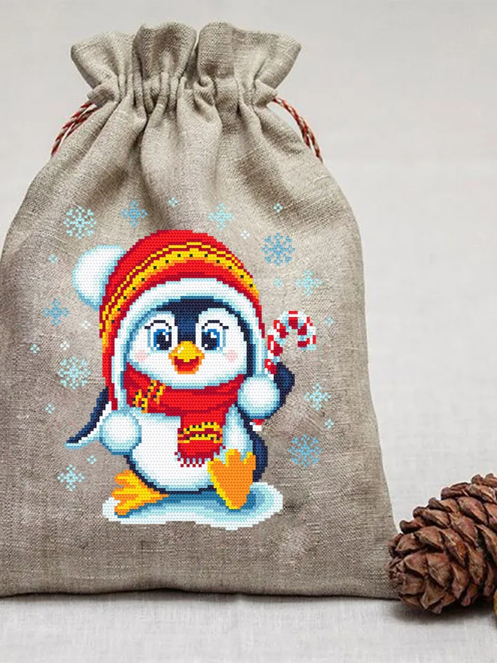 Cute baby penguin cross stitch pattern download PDF, Christmas cross stitch, Easy beginner stitch, Christmas penguin hand embroidery #N63