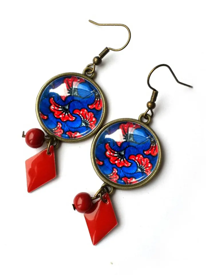African print earrings, Ethnic print earrings, hippie pattern earrings