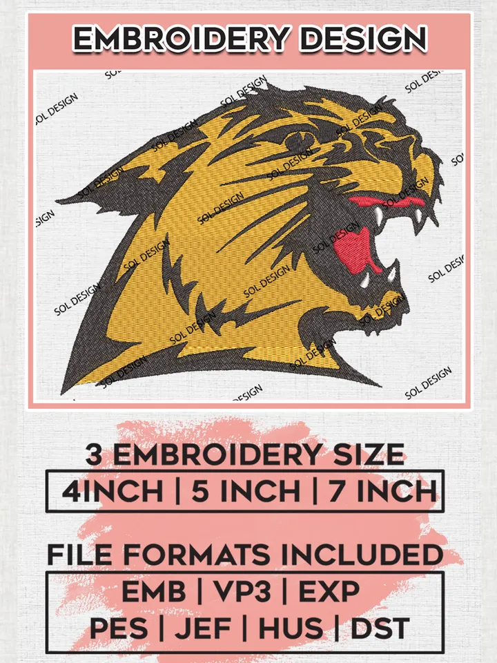 NCAA Northern Michigan Wildcats Team Head Mascot Logo Embroidery Design Files, NCAA Northern Michigan Wildcats Machine Embroidery, NCAA Teams, 3 sizes, NCAA Machine embroidery designs, Digital Download