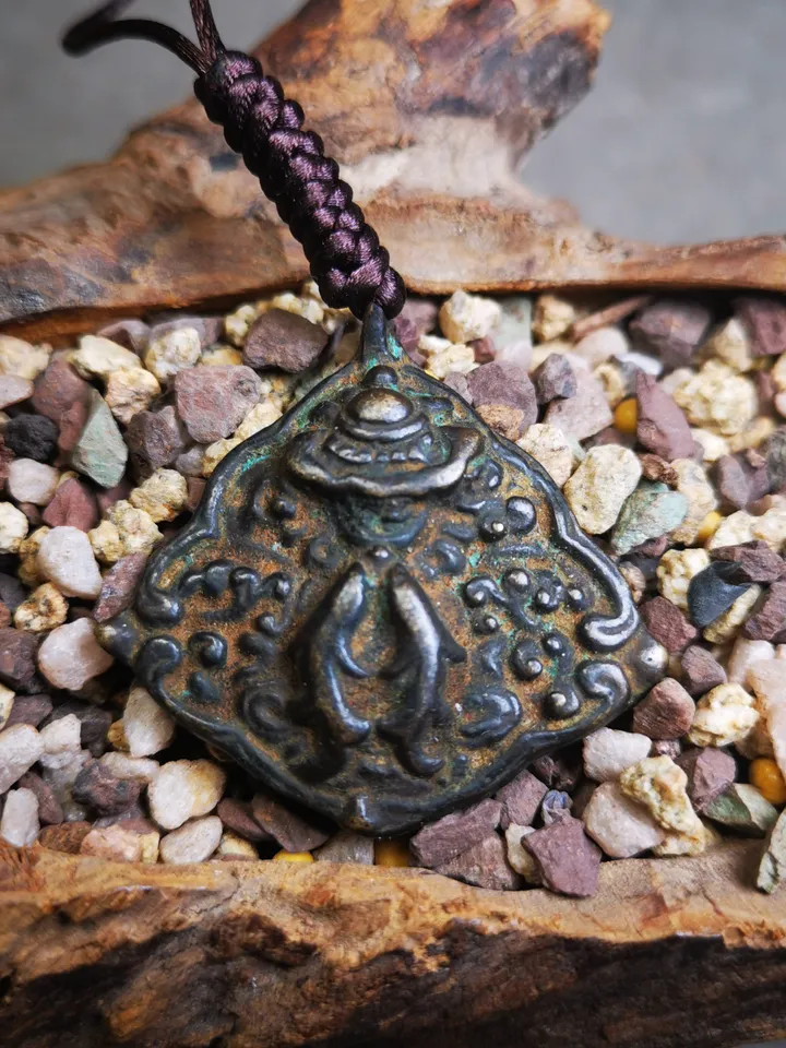 Gandhanra Handmade Tibetan Buddhist Amulet, Vase and Golden Fish Badge, Made of Thokcha