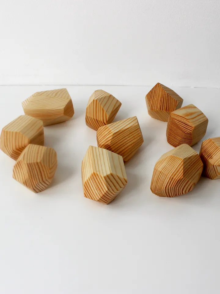 Tumi Ishi - natural wood stones stacking toy, montessori building blocks set