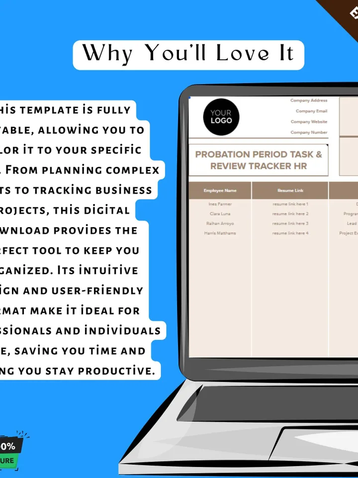 Probation Period Task & Review Tracker HR Template, Editable Google Sheets, Employee Performance Management Tool