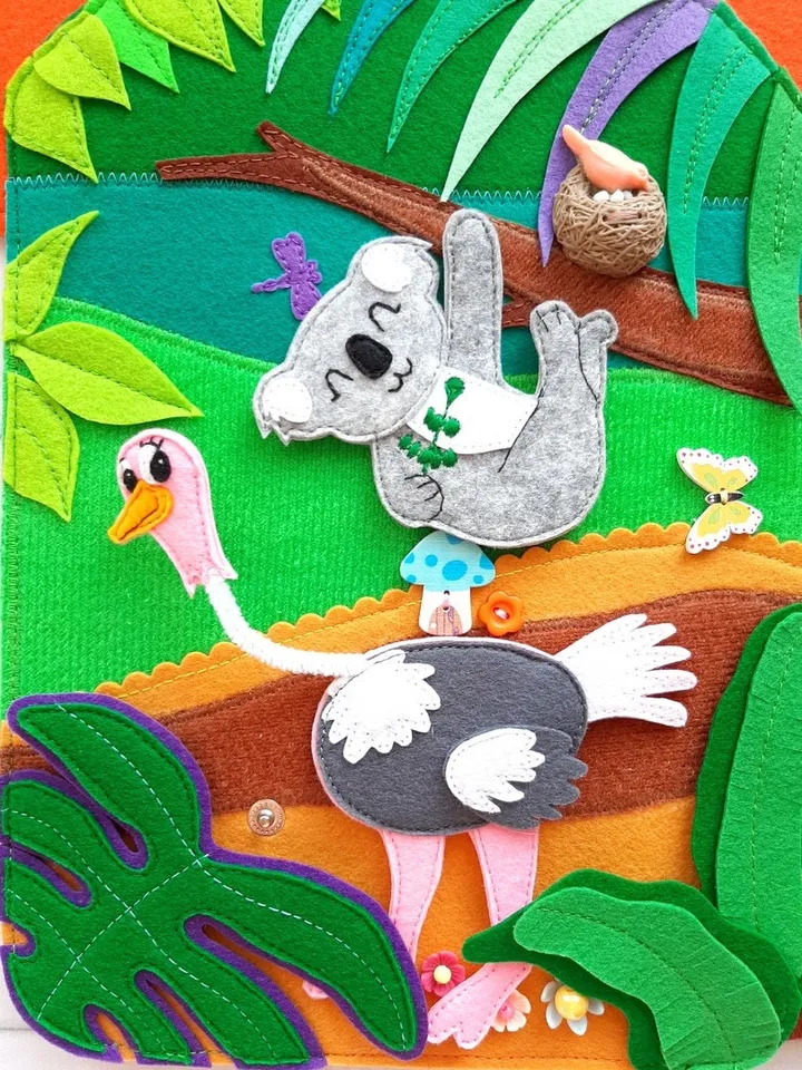 Jungle Quiet Book pattern PDF, Felt book pattern, Soft montessori book template, Felt jungle animals pattern, Felt Activity Book pdf ideas