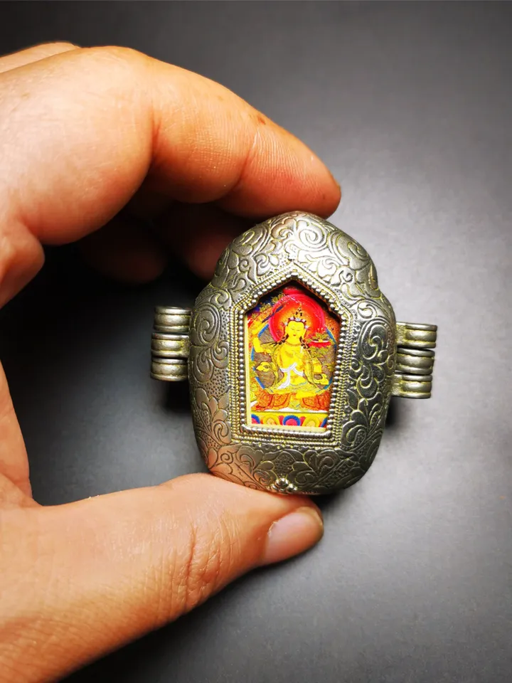Gandhanra Antique Handmade Gau Ghau Shrine,Manjusri,Wisdom Buddha,Mini Tibetan Buddhist Altar Amulet Pendant