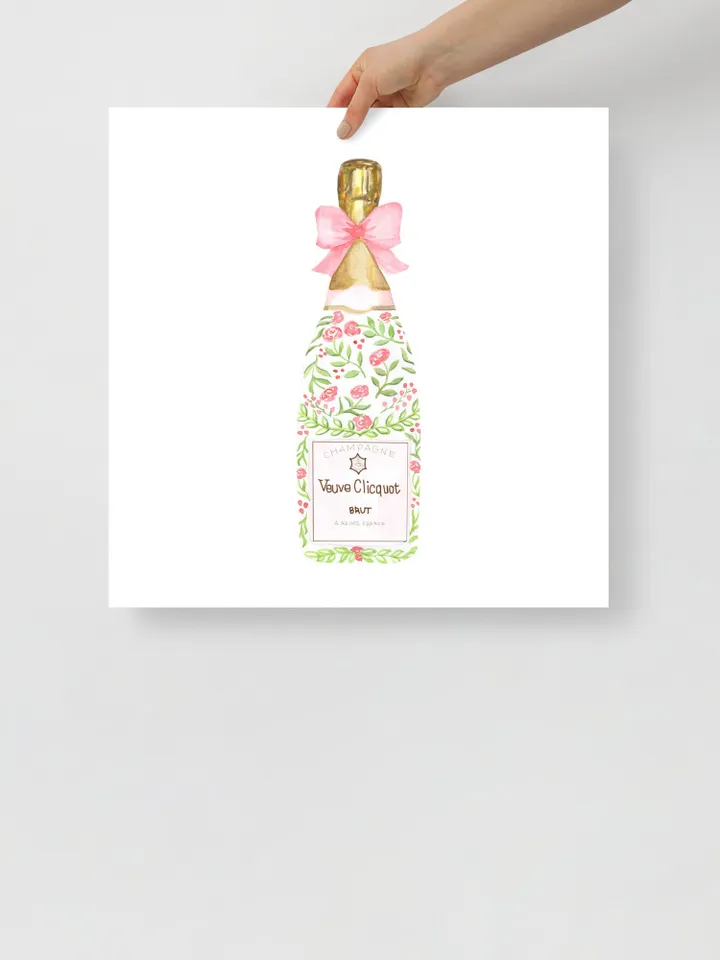 Champagne Bottle Chinoiserie Style Wall Art Print,Pink Watercolor Bar Cart Print, Cocktail Decor,Wine Wall Art,Preppy Bar Cart, Gift For Her