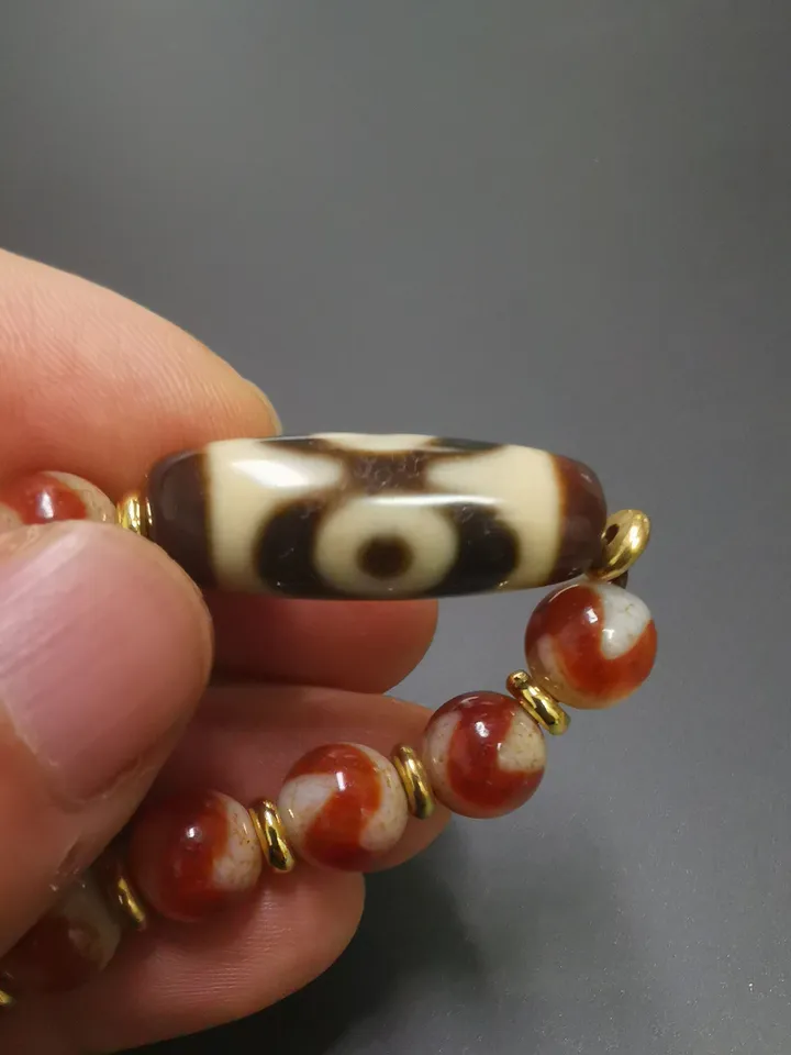 Gandhanra Tibetan Dzi Bead Bracelet,Fire Agate 3 Eyes Dzi Bead Bracelet,Protective Amulet Bead Jewelry