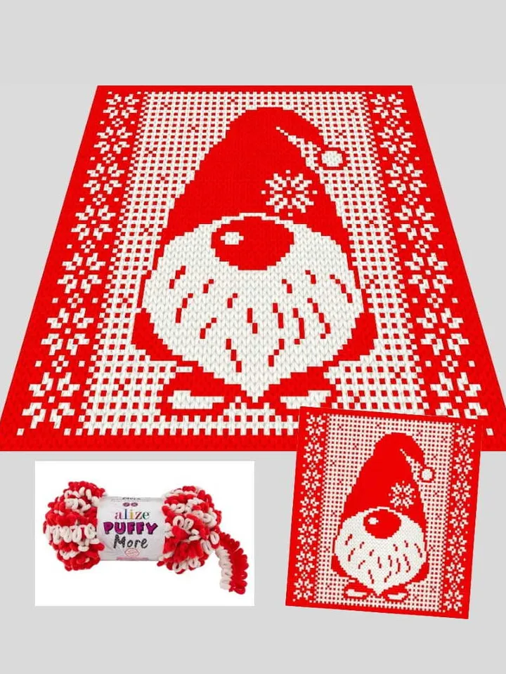Christmas Gnome-Loop yarn Finger knitted blanket pattern