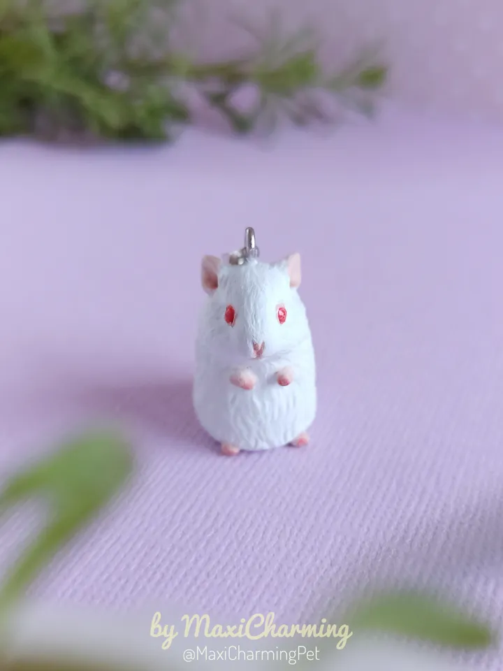 White Syrian hamster red eyes necklace