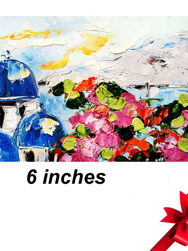 Santorini Painting Greece Original Art Impasto Oil painting 6x4 Greece Wall Art Greece Painting Greek Art Small Painting by ArtProkopaloSv