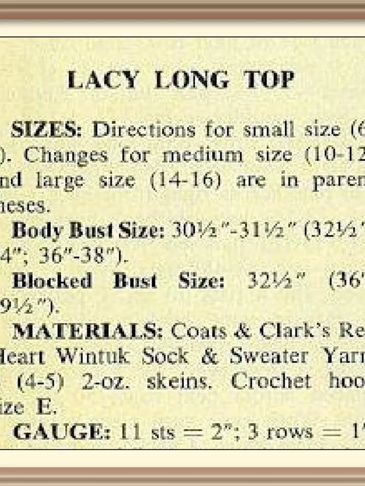 Vintage Crochet Pattern Lacy Long Top Digital Download PDF