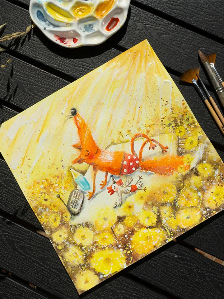 26×26cm Artwork by Julia Schigal "Happy summer" - watercolor, gouache