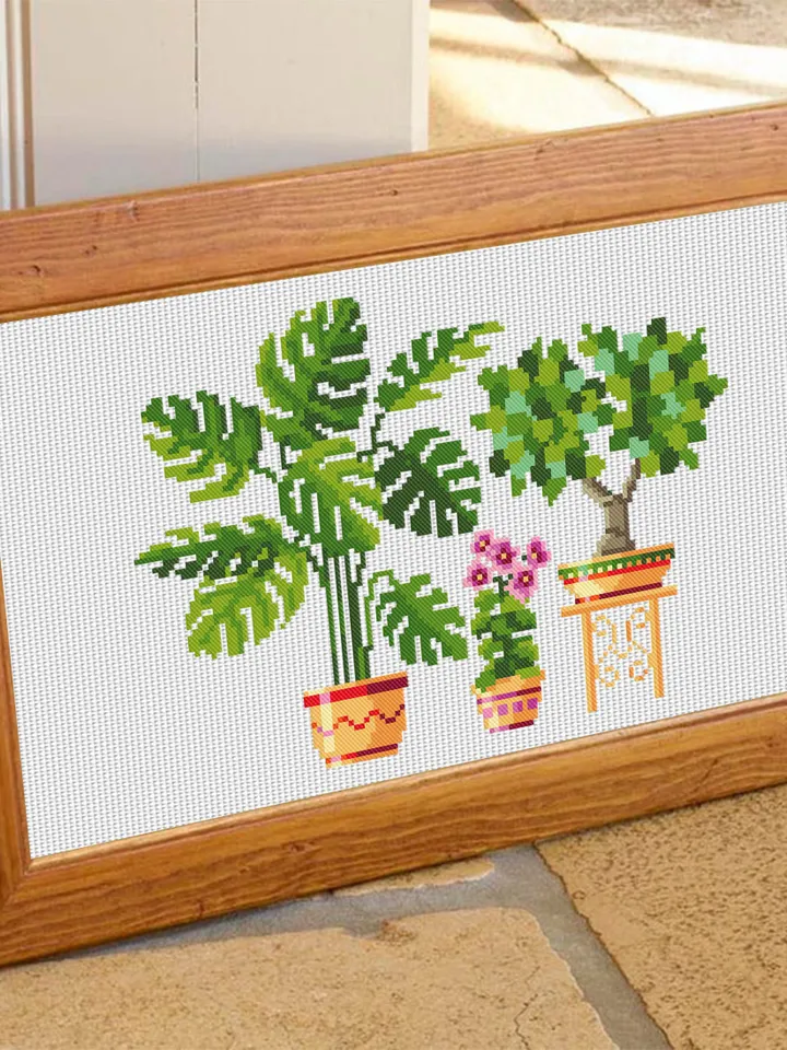 Potted house plants cross stitch pattern download PDF Floral cross stitch sampler, Monstera plant embroidery PDF, Plant lover gift #P11