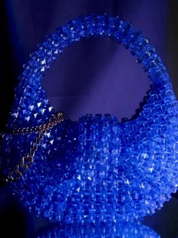 Blue beaded handbag, women bag, shoulder bead bag, purse for summer, bridesmaid woven bag, festival bag, small crossbody, luxury gift