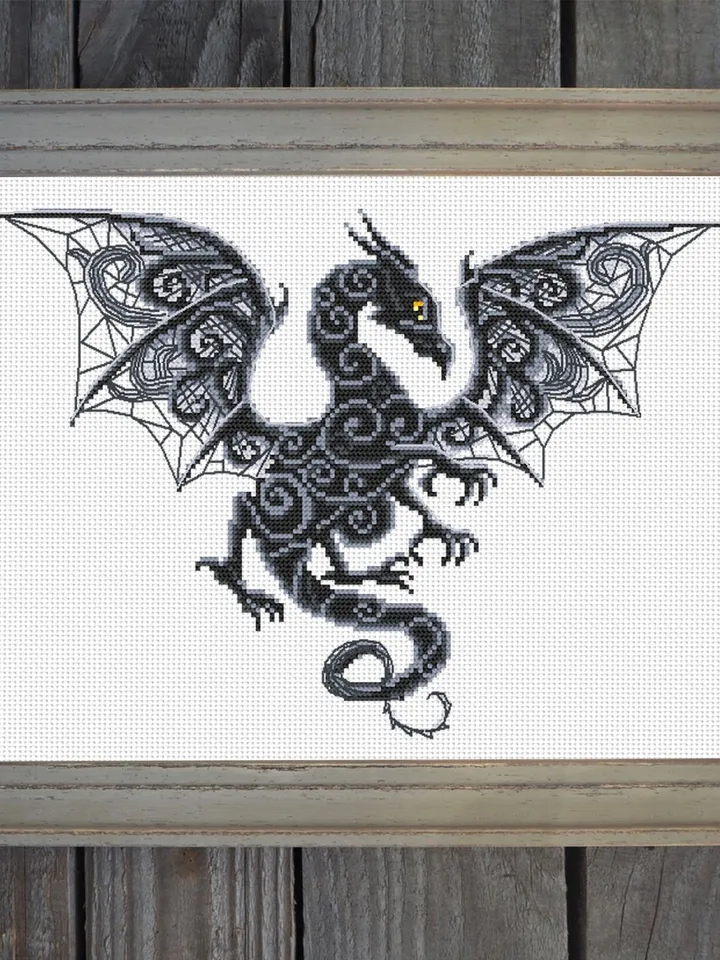 Dragon cross stitch pattern download PDF Fantasy animal cross stitch chart, Dragon embroidery PDF, Blackwork patterns, Gothic home decor #D8