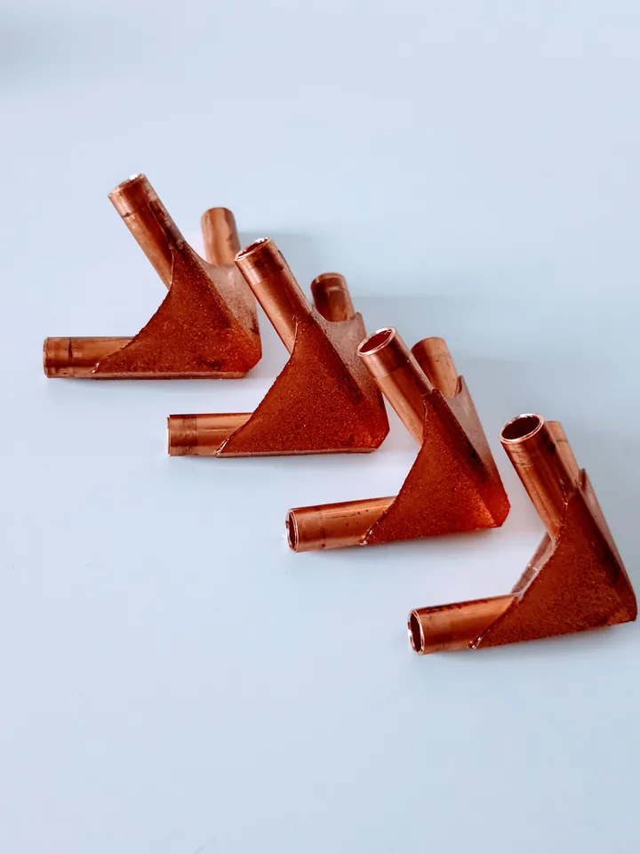Set of copper connectors for the pyramid of healing and meditation. For pipes with an outer diameter of 3/8 inch