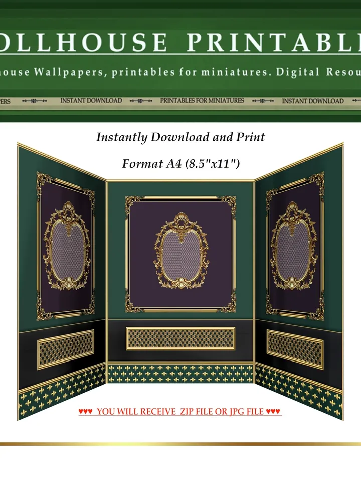 Wallpapers- Set 18-v1 | Printables for Dollhouses and Unique Miniature Projects | Digital Downloads | in Scale 1/12th