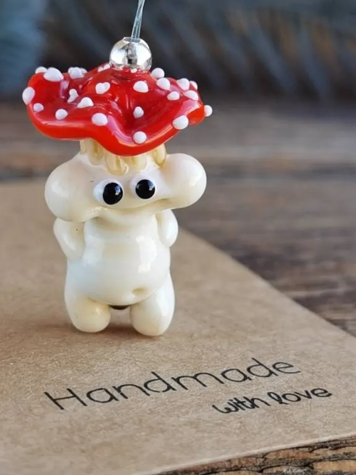 Mushroom ornament glass mushroom miniature , glass toadstools for terrarium decoration mini gardens or lampwork beads Mushroom figurine