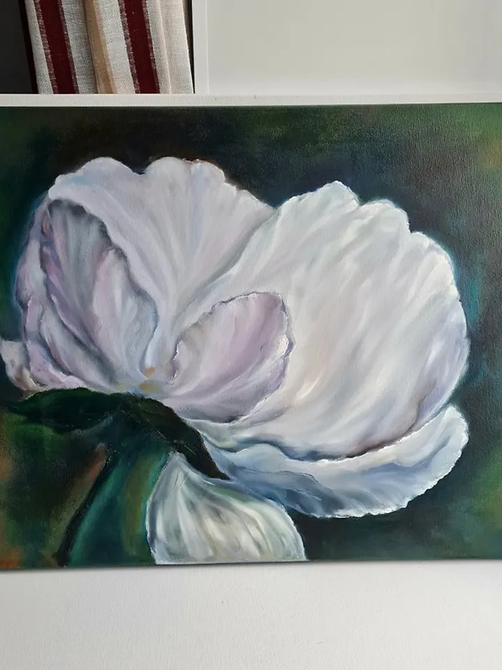 Flower oil painting Large blossom white flower Original camellia art on canvas