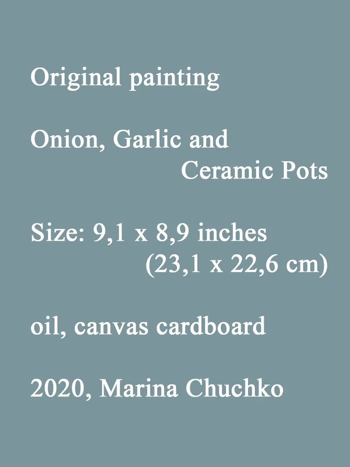 Ceramic Pots PAINTING 9,1x8,9" ORIGINAL ART Kitchen Onion Garlic Artwork Still Life Signed by artist Marina Chuchko