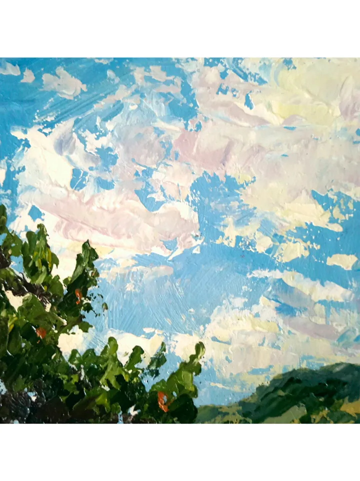 Pine Tree Original Oil Painting Small Landscape Impasto Wall Art.
