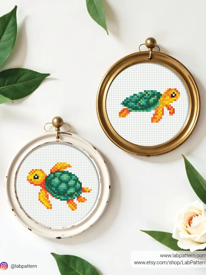 Baby Sea Turtle cross stitch pattern PDF bundle ocean turtle, Abstract, animals, beginner counted, modern chart DIY, embroidery, instant PDF