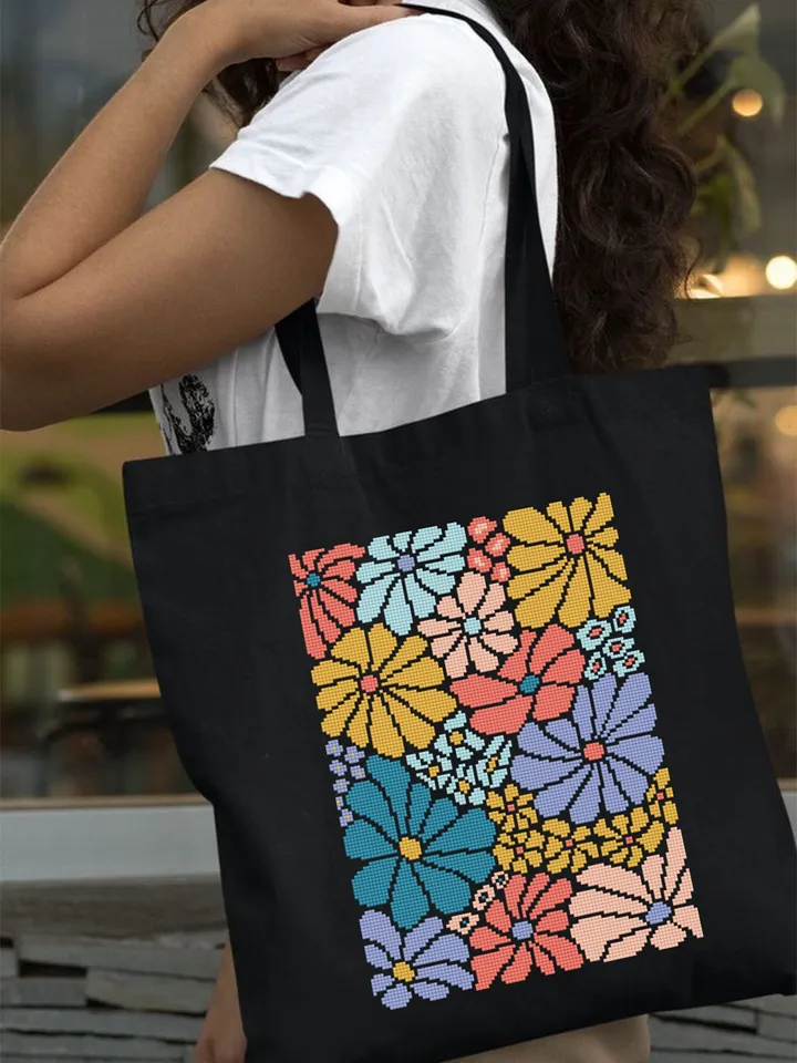 Abstract flowers cross stitch pattern PDF download Boho floral cross stitch chart, Modern flower pattern digital PDF, Beginner x-stitch #P45