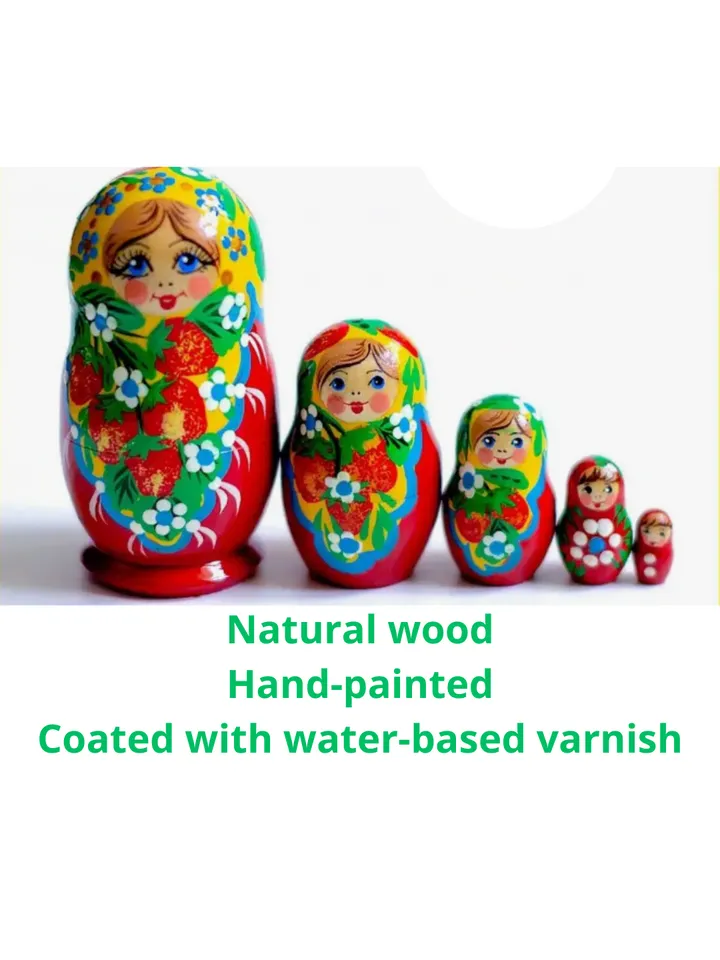 Matryoshka wooden 4,3” souvenir. Set of 5 dolls in 1.