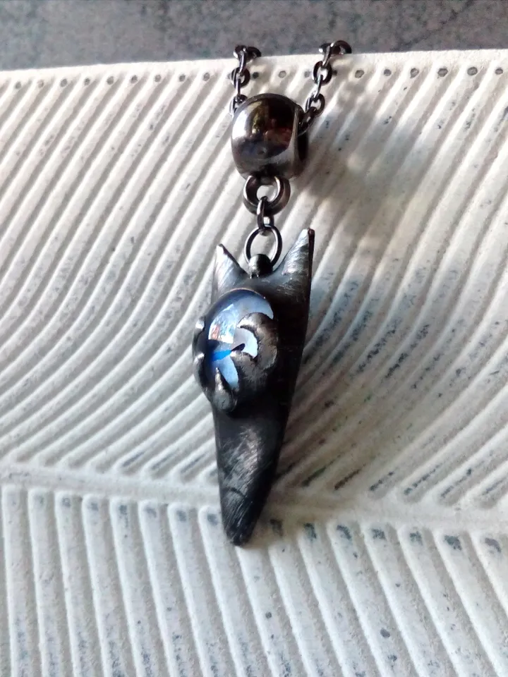 CAT necklace, cat eye tin soldered pendant, cat lovers jewelry, Halloween necklace, witchy aesthetic, goth bat pendant
