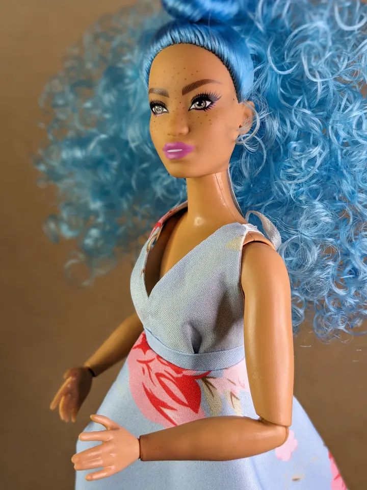 Handmade blue evening maxi dress for 1/6 scale fashion female dolls