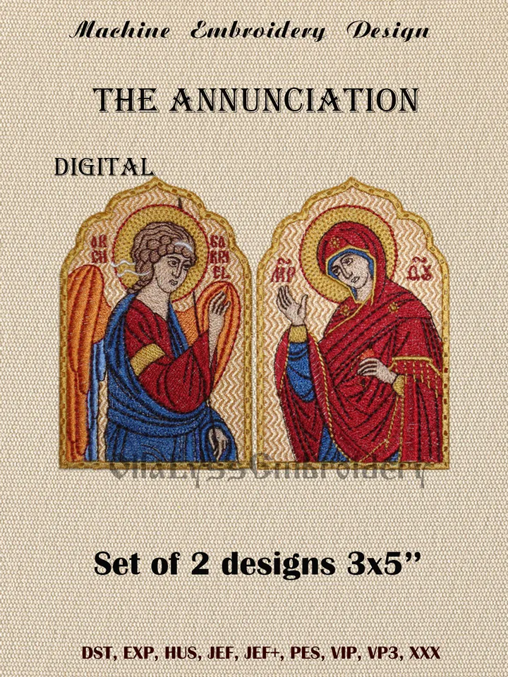 The Annunciation icons set of two machine embroidery designs