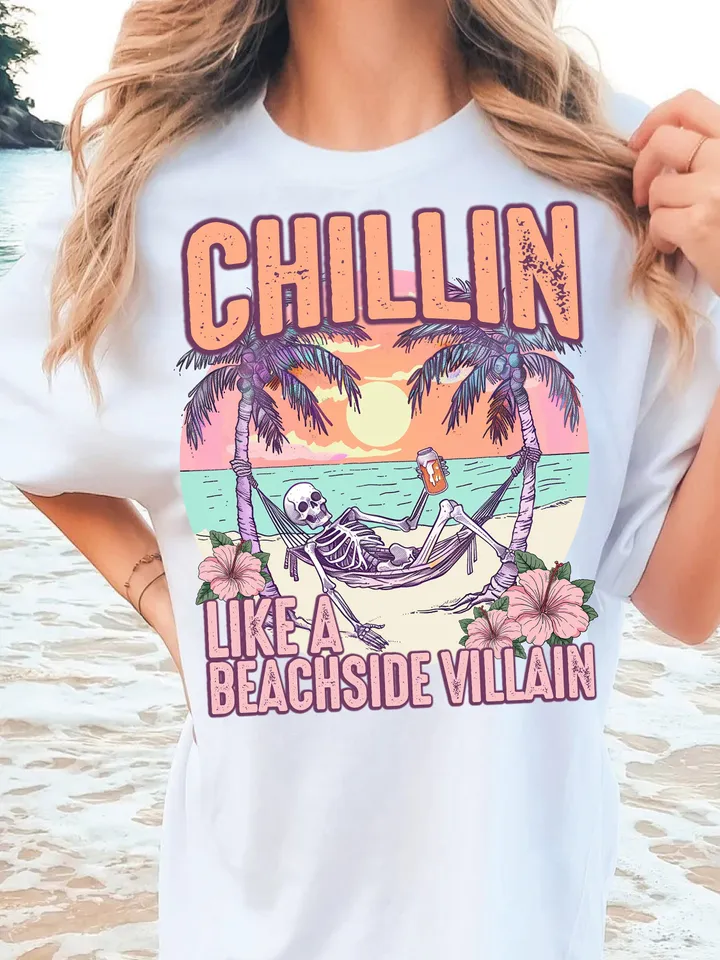 Chillin' Like a Beachside Villain PNG, Retro Beach png print file, Funny Summer print files for sublimation, summer digital png file, Retro