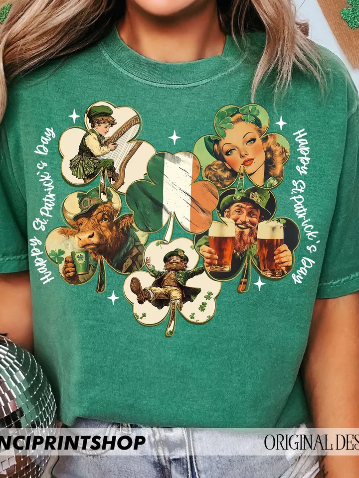 Vintage St Patricks Day png, Happy St patricks Day png, Leprechaun png, Retro St patricks, Lucky Shamrock png, Irish png, Highland Cow png