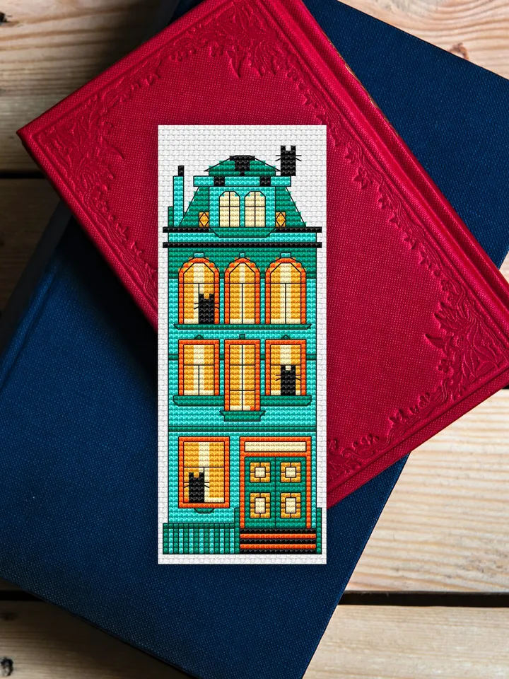 Cross stitch bookmark pattern Cat Mansion
