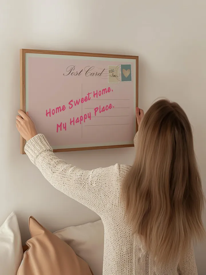 Home Sweet Home My Happy Place Vintage Post Card Poster Trendy Horizontal Print Apartment Wall Art Cute Girly Retro Wall Art Digital print