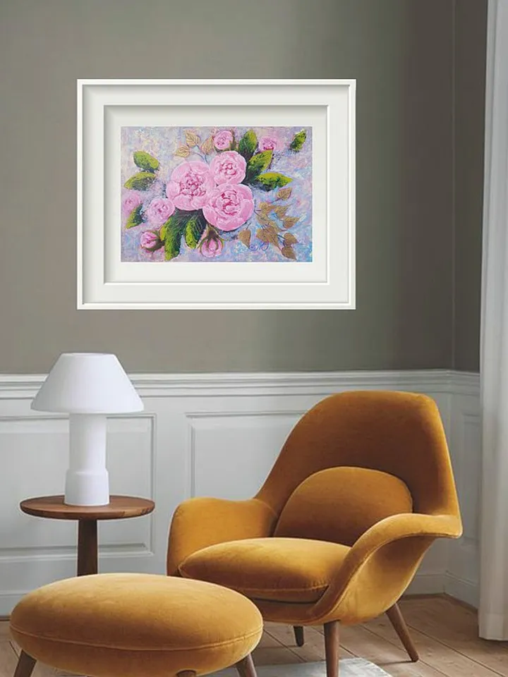 Pink Peony Painting Flower Original Art Floral Bouquet Wall Art Acrylic Painting