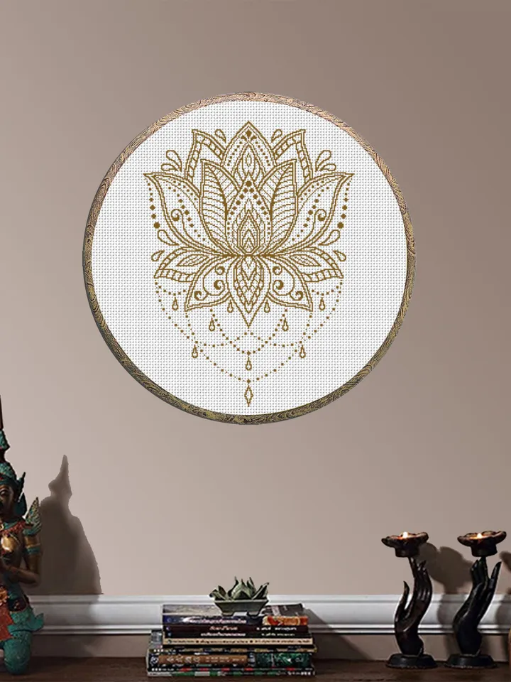 Flower lotus mandala cross stitch pattern download PDF Floral ornament cross stitch chart, Monochrome mandala pattern digital PDF #M96