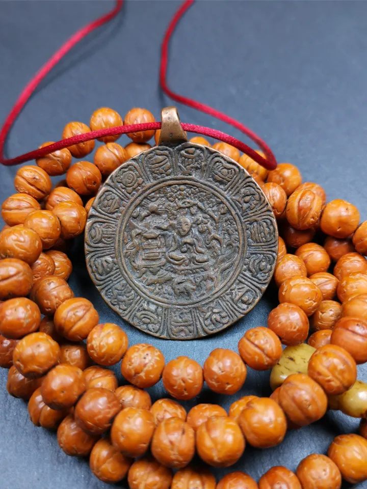 Gandhanra Vintage Tibetan Buddhist Amulet Badge,Shou-lao, the God of Longevity,Made of Copper, 1.57"