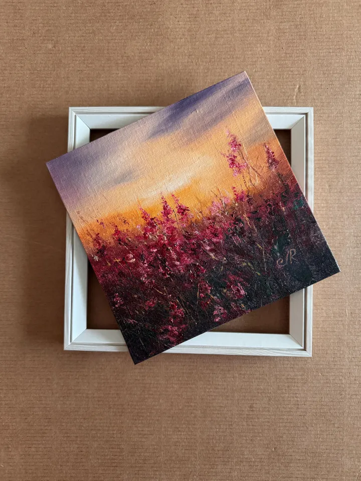 Meadow Oil Painting Field Wall Art Sunset Original Painting