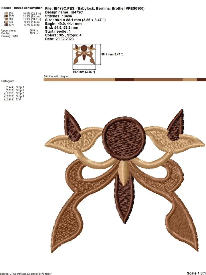 Fantasy flower brooch FSL, created on the basis of an ancient pattern.