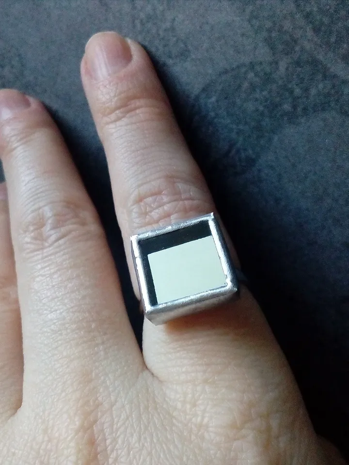 Mirror ring, squar ring, simple stained glass, tin soldered glass ring, old amalgam, scrying mirror ring, glass ring