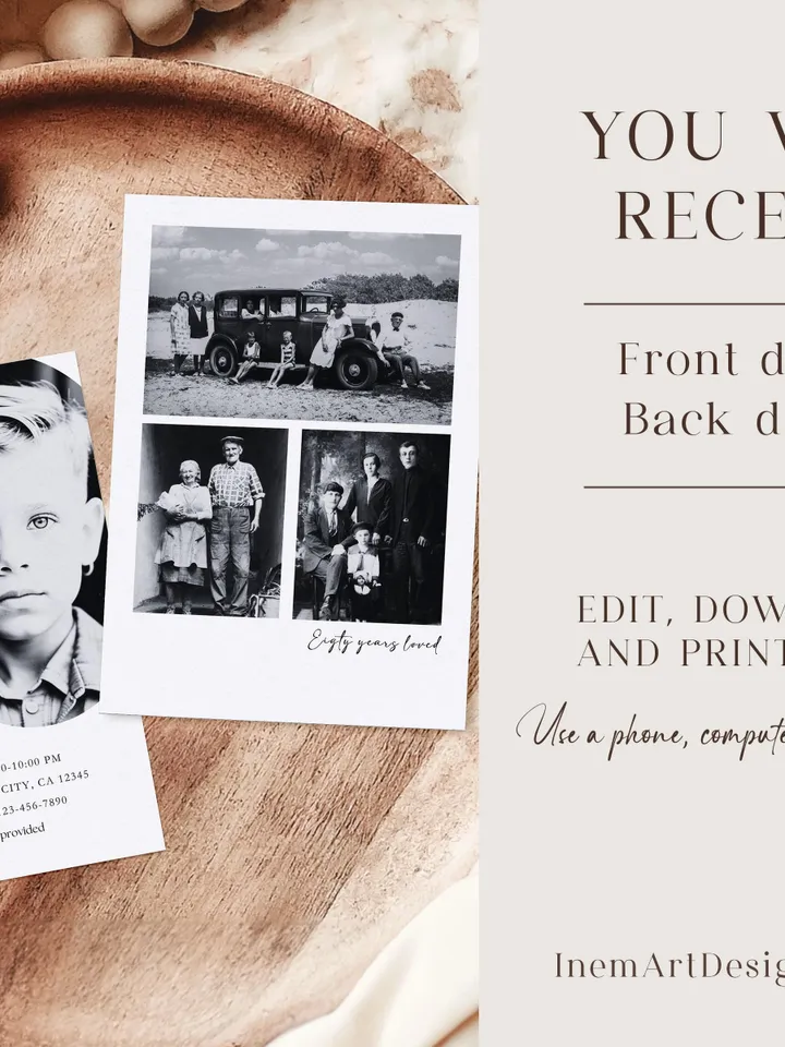 80th Birthday Party Invitation Card, Look Who's 80, Editable 80th Birthday Card Template, Printable Minimalist Birthday Photo Card Canva