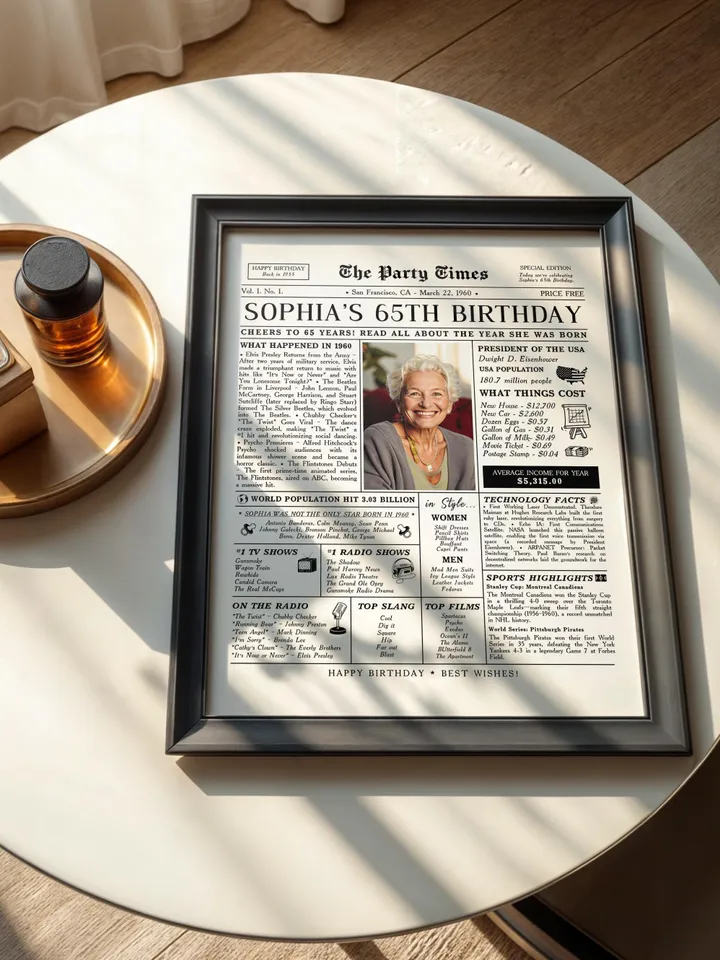65th Birthday Gift for Men or Women, 1960 Newspaper Poster Sign PRINTABLE, 65th Birthday Newspaper, Back in 1960 Highlights, 1960 Fun Facts